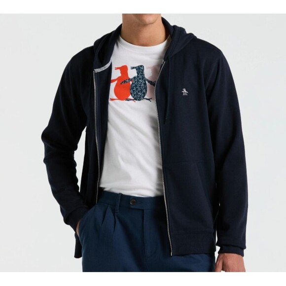 Original Penguin Full Zip Fleece Embroidered Pete Hoodie Navy Large - Picture 1 of 8